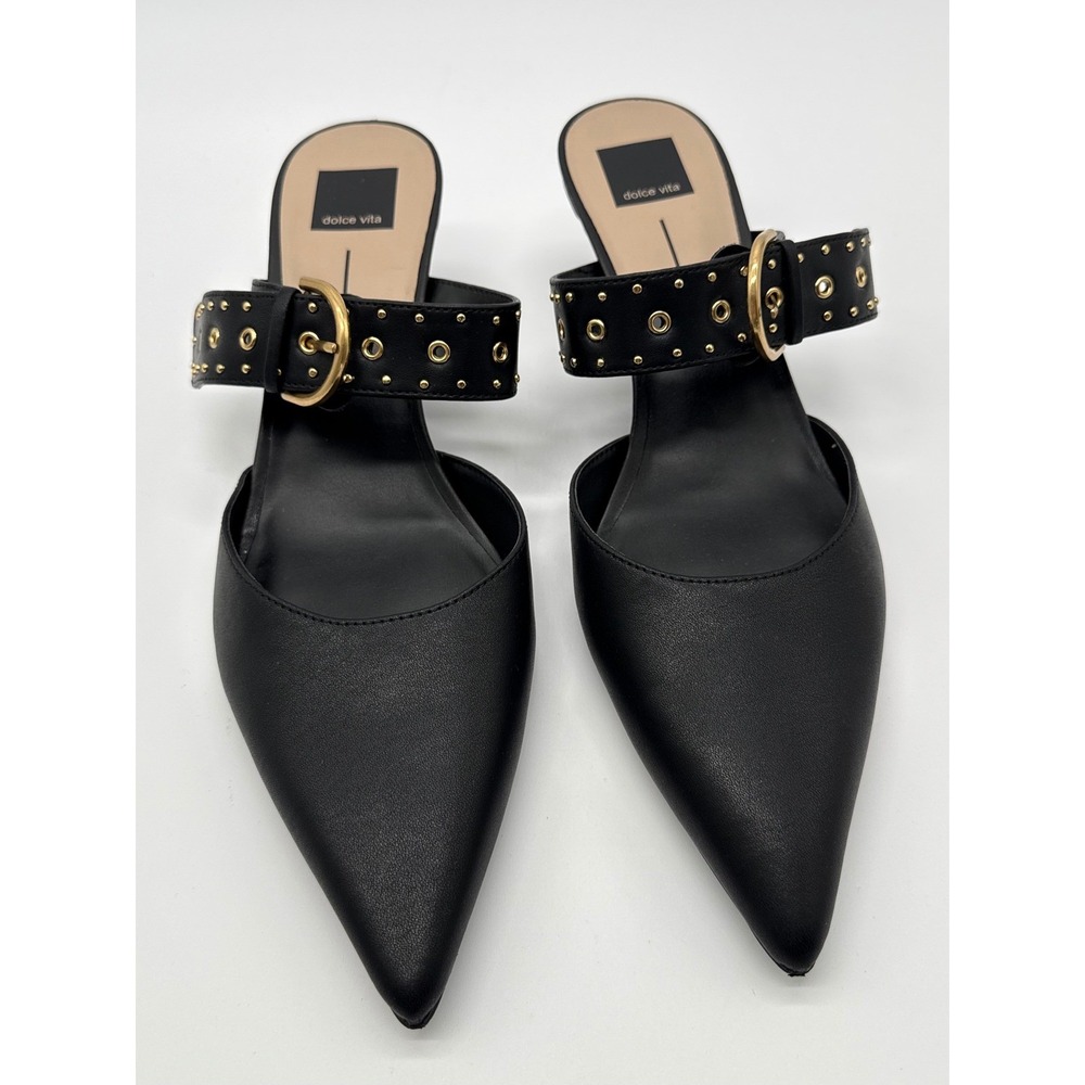 Dolce Vita Karlyn Mules Womens 13 Black Excellent Studded Buckle Pointed Toe - Picture 3 of 8